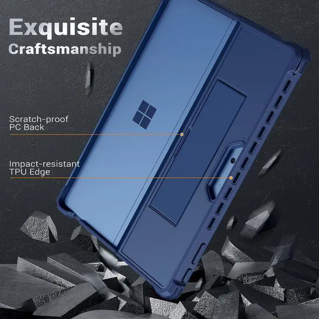 Alt view image 3 of 5 - MoKo Case Compatible with Microsoft Surface Pro 11, Surface Pro 10, Surface Pro 9 13 Inch, All-in-One Protective Rugged Cover with Hand Strap, Compatible with Type Cover Keyboard, Blue