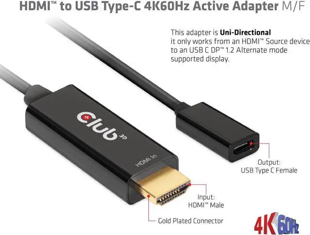 Alt view image 5 of 5 - Club 3D CAC-1333 HDMI 2.0 to USB Type C 4K60Hz M/F Active Adapter