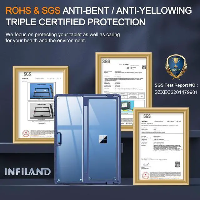 Alt view image 2 of 5 - INFILAND Case, Crystal Clear Multi-Angle Shockproof for Microsoft Surface Pro 9/10, Compatible with Surface Pro Signature Keyboard & Slim Pen 2, Blue