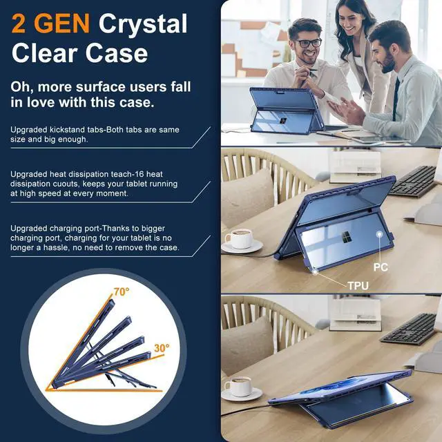 Alt view image 4 of 5 - INFILAND Case, Crystal Clear Multi-Angle Shockproof for Microsoft Surface Pro 9/10, Compatible with Surface Pro Signature Keyboard & Slim Pen 2, Blue