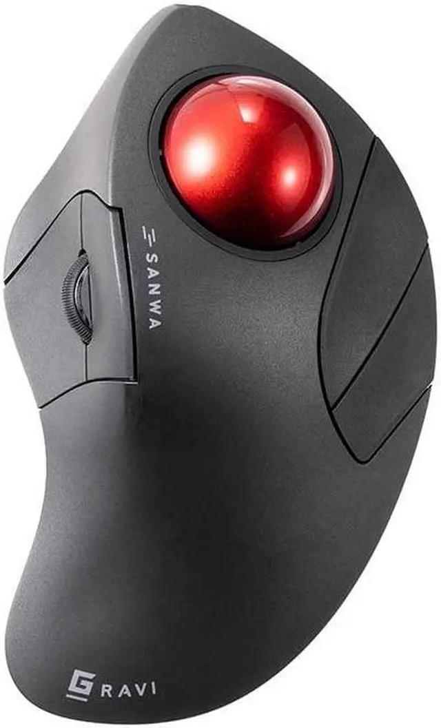 Main image of SANWA Bluetooth 5.1 + 2.4 G Wireless Ergonomic Trackball Mouse, Finger Control Roller Ball Mouse, 3 Device Switch, Silent Programmable Buttons, 1000/1600/2400 DPl, Compatible with PC, Windows, MacOS