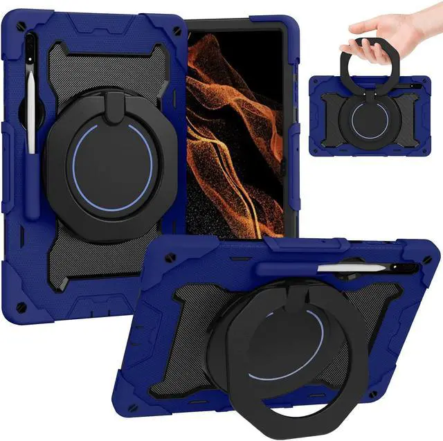 Main image of Dteck Galaxy Tab S8 Ultra Case 2022, Heavy Duty Rugged Military Grade Shockproof Case with S-Pen Holder 360 Handle Kickstand Hand Grip Kids Case for Samsung Tab S8 Ultra 14.6 inch, Darkblue