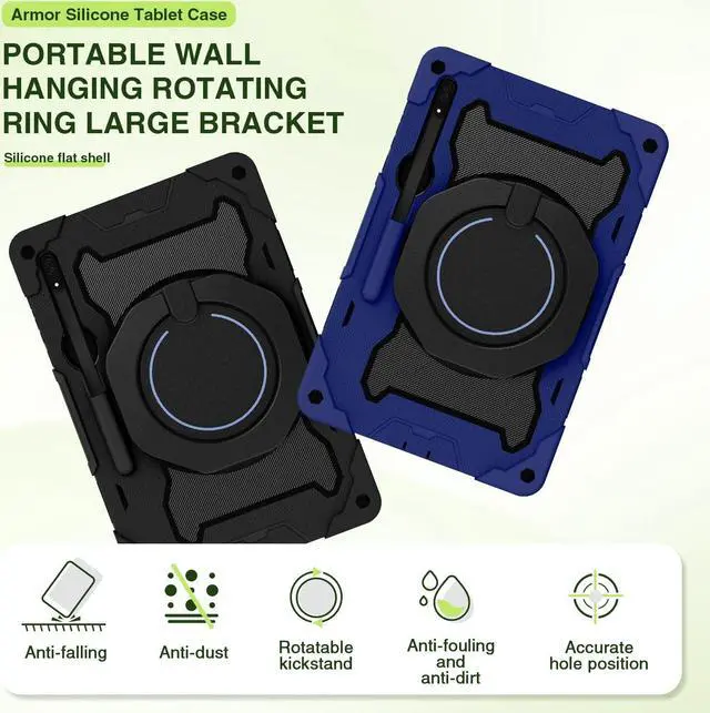 Alt view image 2 of 5 - Dteck Galaxy Tab S8 Ultra Case 2022, Heavy Duty Rugged Military Grade Shockproof Case with S-Pen Holder 360 Handle Kickstand Hand Grip Kids Case for Samsung Tab S8 Ultra 14.6 inch, Darkblue
