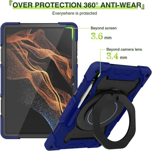 Alt view image 3 of 5 - Dteck Galaxy Tab S8 Ultra Case 2022, Heavy Duty Rugged Military Grade Shockproof Case with S-Pen Holder 360 Handle Kickstand Hand Grip Kids Case for Samsung Tab S8 Ultra 14.6 inch, Darkblue