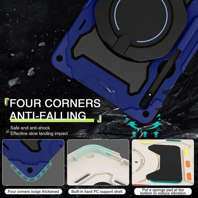 Alt view image 4 of 5 - Dteck Galaxy Tab S8 Ultra Case 2022, Heavy Duty Rugged Military Grade Shockproof Case with S-Pen Holder 360 Handle Kickstand Hand Grip Kids Case for Samsung Tab S8 Ultra 14.6 inch, Darkblue