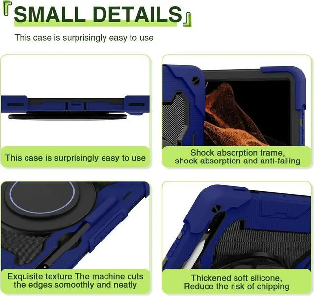 Alt view image 5 of 5 - Dteck Galaxy Tab S8 Ultra Case 2022, Heavy Duty Rugged Military Grade Shockproof Case with S-Pen Holder 360 Handle Kickstand Hand Grip Kids Case for Samsung Tab S8 Ultra 14.6 inch, Darkblue