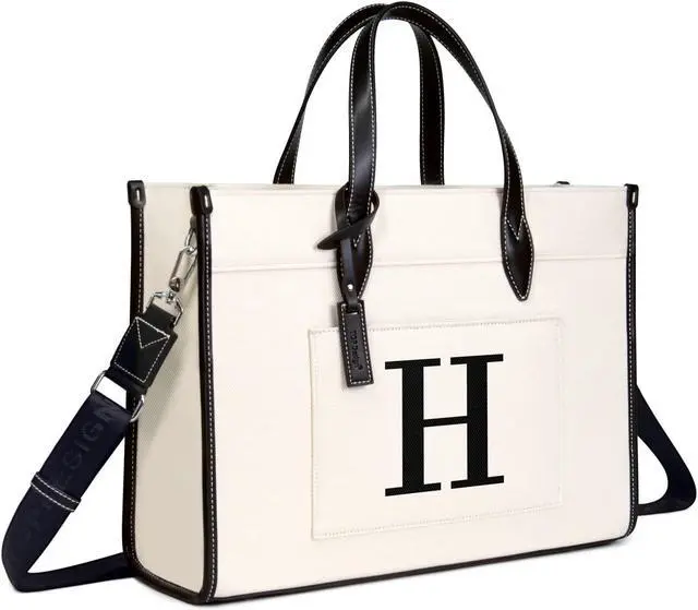 Main image of TOPDesign Initial Laptop Tote Bag for Women, Stylish Canvas Bag for 15.6 Inch Computer, Personalized Monogrammed Work Purse, Large Casual Business Briefcase, Office Handbag, Perfect Gifts for Her