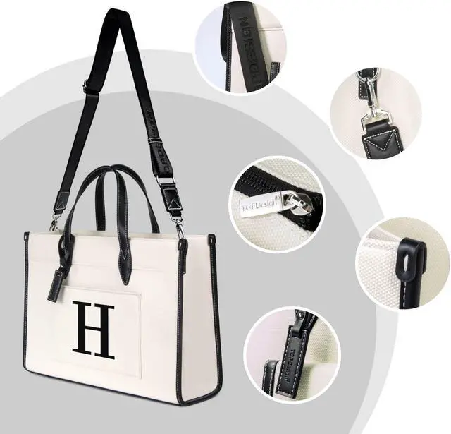 Alt view image 5 of 5 - TOPDesign Initial Laptop Tote Bag for Women, Stylish Canvas Bag for 15.6 Inch Computer, Personalized Monogrammed Work Purse, Large Casual Business Briefcase, Office Handbag, Perfect Gifts for Her