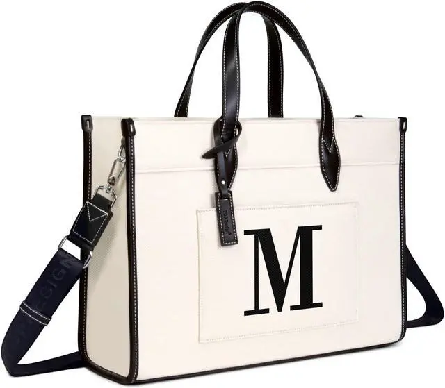 Main image of TOPDesign Initial Laptop Tote Bag for Women, Stylish Canvas Bag for 15.6 Inch Computer, Personalized Monogrammed Work Purse, Large Casual Business Briefcase, Office Handbag, Perfect Gifts for Her