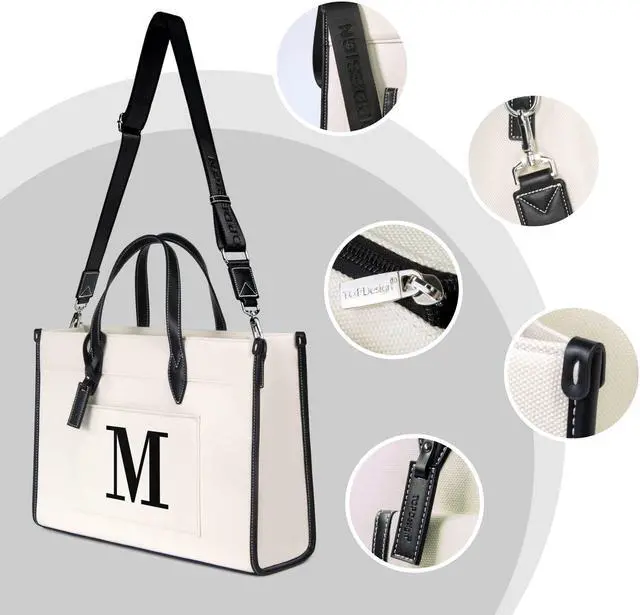 Alt view image 5 of 5 - TOPDesign Initial Laptop Tote Bag for Women, Stylish Canvas Bag for 15.6 Inch Computer, Personalized Monogrammed Work Purse, Large Casual Business Briefcase, Office Handbag, Perfect Gifts for Her