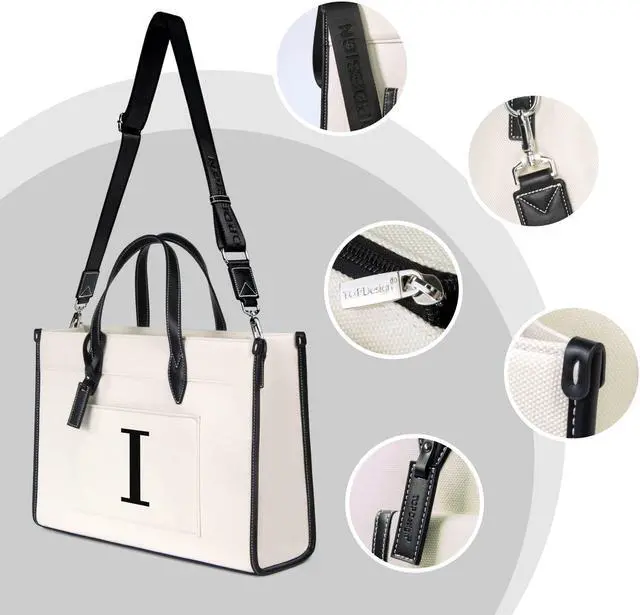 Alt view image 5 of 5 - TOPDesign Initial Laptop Tote Bag for Women, Stylish Canvas Bag for 15.6 Inch Computer, Personalized Monogrammed Work Purse, Large Casual Business Briefcase, Office Handbag, Perfect Gifts for Her