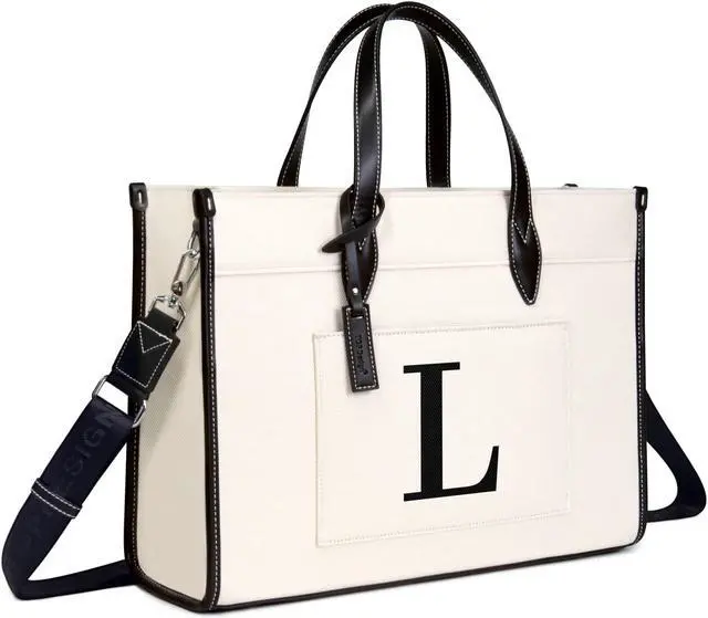 Main image of TOPDesign Initial Laptop Tote Bag for Women, Stylish Canvas Bag for 15.6 Inch Computer, Personalized Monogrammed Work Purse, Large Casual Business Briefcase, Office Handbag, Perfect Gifts for Her
