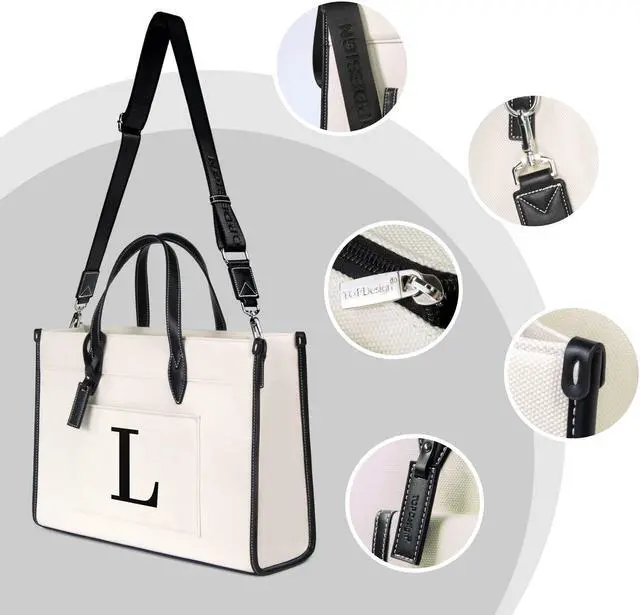 Alt view image 5 of 5 - TOPDesign Initial Laptop Tote Bag for Women, Stylish Canvas Bag for 15.6 Inch Computer, Personalized Monogrammed Work Purse, Large Casual Business Briefcase, Office Handbag, Perfect Gifts for Her