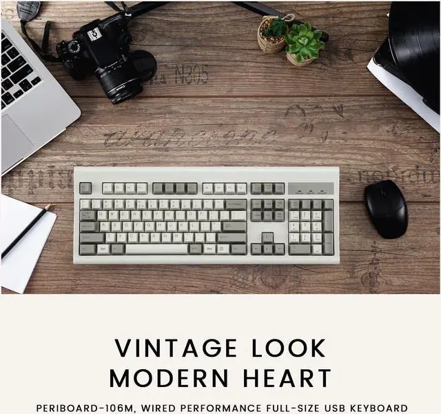 Alt view image 2 of 5 - Perixx PERIBOARD-106M, Wired Performance Full-Size USB Keyboard, Curved Ergonomic Keys, Classic Retro Gray/White Color, US English Layout