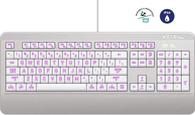 Alt view image 2 of 5 - Azio Vision Mac USB-C Keyboard, Backlit/Large Print, 3 Interchange Backlight Colors, Blue/Red/Purple (KB540)