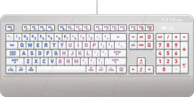 Main image of Azio Vision Mac USB-C Keyboard, Backlit/Large Print, 3 Interchange Backlight Colors, Blue/Red/Purple (KB540)