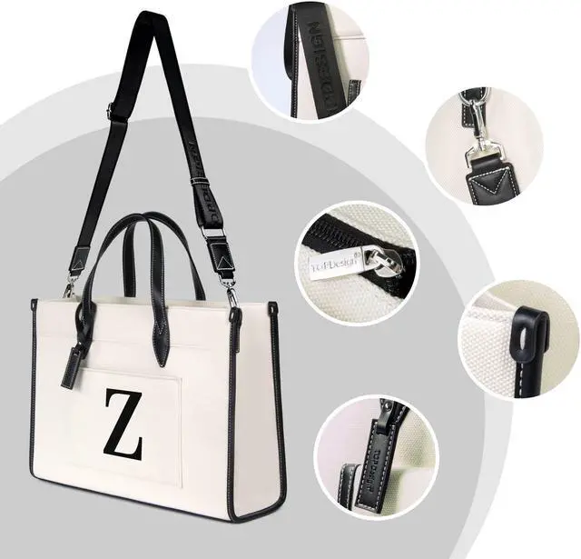 Alt view image 5 of 5 - TOPDesign Initial Laptop Tote Bag for Women, Stylish Canvas Bag for 15.6 Inch Computer, Personalized Monogrammed Work Purse, Large Casual Business Briefcase, Office Handbag, Perfect Gifts for Her