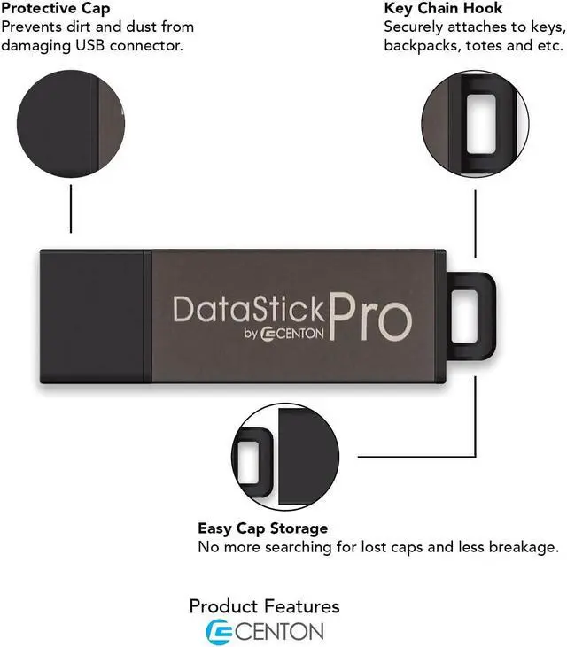 Alt view image 2 of 5 - Centon DataStick Pro USB 3.0 Flash Drive 64GB x 5, Charcoal Metallic (S1B-U3P31-64G-5)