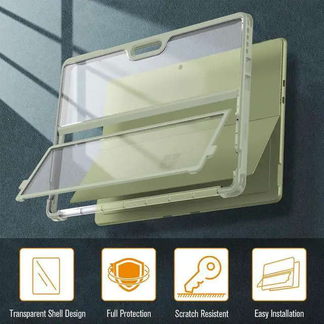 Alt view image 3 of 5 - Fintie Hard Case for 13 Inch Microsoft Surface Pro 11 / Pro 10 / Pro 9 - Shockproof Folio Rugged Cover with Clear Transparent Back Shell Compatible with Type Cover Keyboard, Green