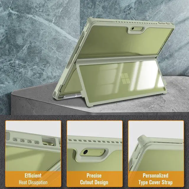 Alt view image 4 of 5 - Fintie Hard Case for 13 Inch Microsoft Surface Pro 11 / Pro 10 / Pro 9 - Shockproof Folio Rugged Cover with Clear Transparent Back Shell Compatible with Type Cover Keyboard, Green