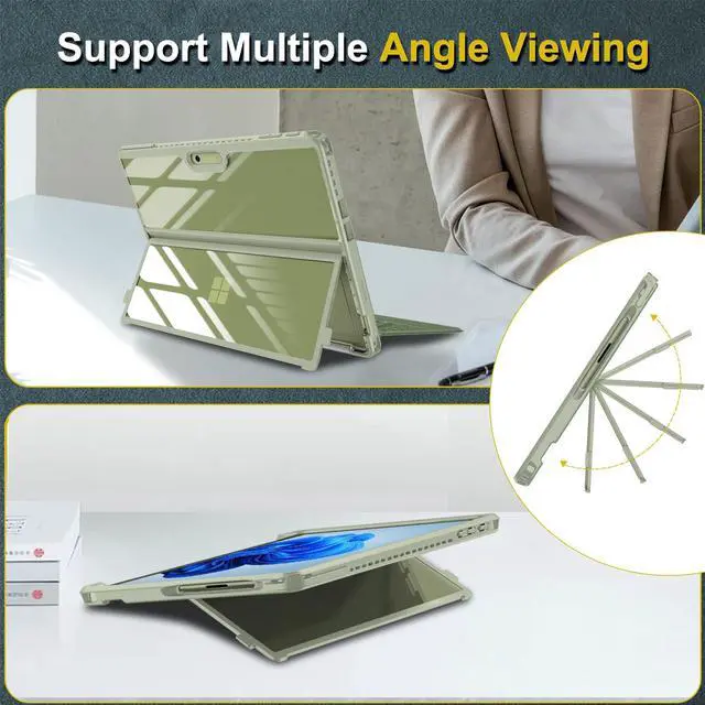 Alt view image 5 of 5 - Fintie Hard Case for 13 Inch Microsoft Surface Pro 11 / Pro 10 / Pro 9 - Shockproof Folio Rugged Cover with Clear Transparent Back Shell Compatible with Type Cover Keyboard, Green