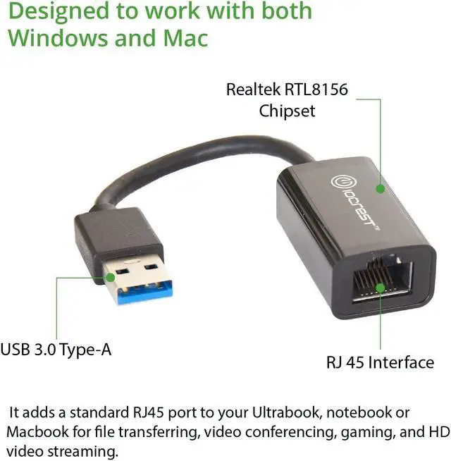 Alt view image 2 of 4 - IO CREST USB 3.0 Type-A 2.5 Gigabit RJ45 LAN Network Adapter 10/100/1000/25000 Mbps Black (SY-ADA24082)
