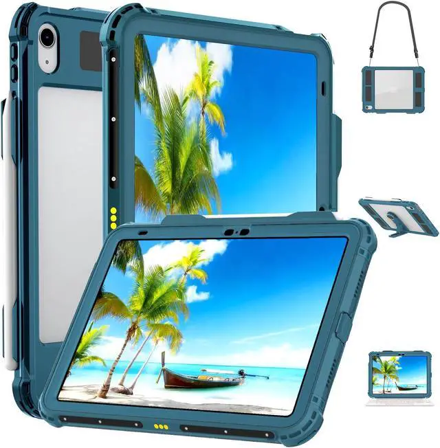 Main image of ShellBox Case iPad 10th Gen 10.9 inch Waterproof Case, Full-Body Heavy Duty Shockproof Protective Cover with Kickstand Built-in Screen Protector Pencil Holder Shoulder Strap
