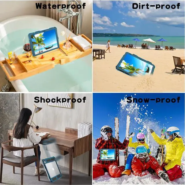 Alt view image 4 of 5 - ShellBox Case iPad 10th Gen 10.9 inch Waterproof Case, Full-Body Heavy Duty Shockproof Protective Cover with Kickstand Built-in Screen Protector Pencil Holder Shoulder Strap