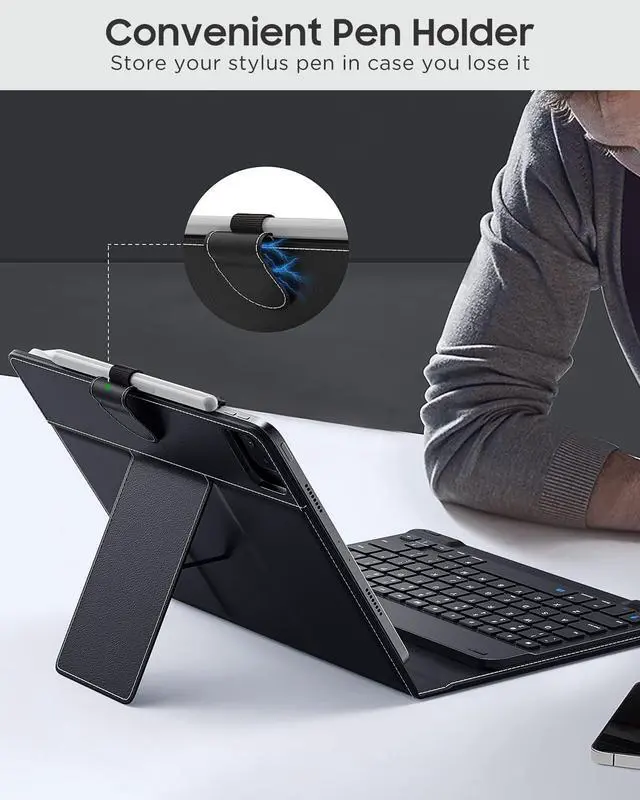 Alt view image 3 of 5 - MoKo Universal Tablet Case with Keyboard for 9",9.7",10.1",10.2",10.4",10.5",10.9",11" Tablets, with Removable Wireless Bluetooth Keyboard & Pen Holder for iPad, Samsung, Fire, Pixel, Other Tablet