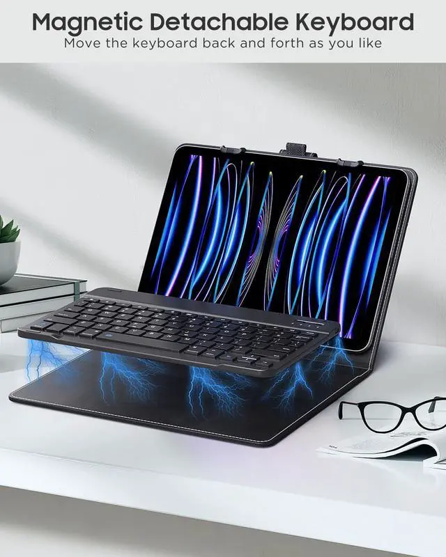 Alt view image 5 of 5 - MoKo Universal Tablet Case with Keyboard for 9",9.7",10.1",10.2",10.4",10.5",10.9",11" Tablets, with Removable Wireless Bluetooth Keyboard & Pen Holder for iPad, Samsung, Fire, Pixel, Other Tablet