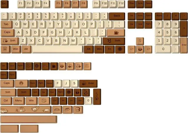 Main image of YUNZII Coffee Cat Dye Sub PBT Keycaps,152 Full Keys Dye Sublimation Custom Keycap Set with Key Puller for Cherry Gateron MX Switches Mechanical Gaming Keyboard (Cherry Profile, Coffee Cat)