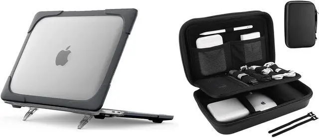 Main image of ProCase Protective Cover with Kickstand for MacBook Pro 13 Inch Case 2022 2020 M1 A2338/ A2289/ A2251 Bundle with Hard Travel Electronic Organizer Case for MacBook