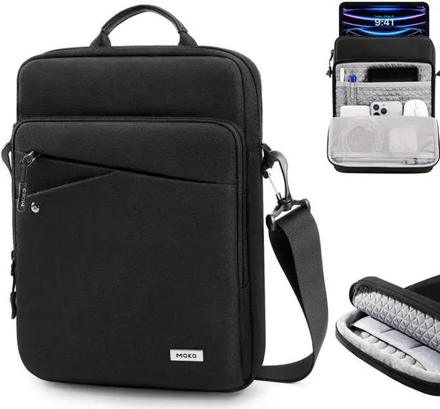 Main image of MoKo 9-11 Inch iPad Bag Tablet Carrying Case, 360° Protective Tablet Sleeve Travel Case with Shoulder Strap, Fits New iPad Air/Pro 11 inch 2024, i-Pad 10th/Air 5/4th 10.9, i-Pad 9/8. 10.2, Black
