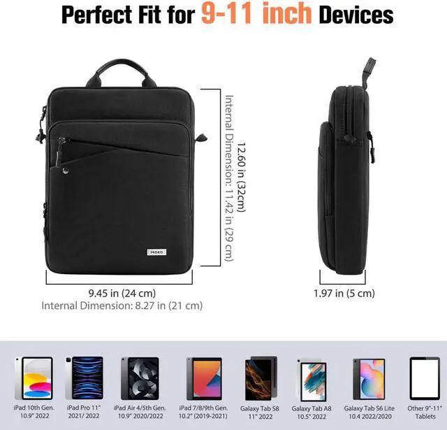 Alt view image 4 of 5 - MoKo 9-11 Inch iPad Bag Tablet Carrying Case, 360° Protective Tablet Sleeve Travel Case with Shoulder Strap, Fits New iPad Air/Pro 11 inch 2024, i-Pad 10th/Air 5/4th 10.9, i-Pad 9/8. 10.2, Black