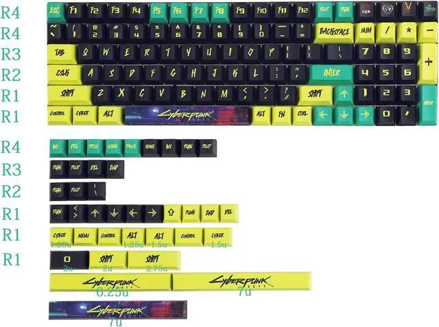 Alt view image 2 of 5 - 136 Key Cyber Style Cherry Profile Five Side Dye Sub Keycaps PBT Key caps for TKL 61 64 68 75 87 96 104 108 Keychron MX Keyboard