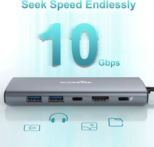 Alt view image 5 of 5 - 4K@60Hz USB C Hub with Ethernet, 6-in-1 Multiport Adapter with 4K@60Hz HDMI, 10Gbps USB3.0, 100W PD Charging and Gigabit Ethernet, MacBook Docking Station Compatible with Mac M1, M2, iPad, Steam Deck