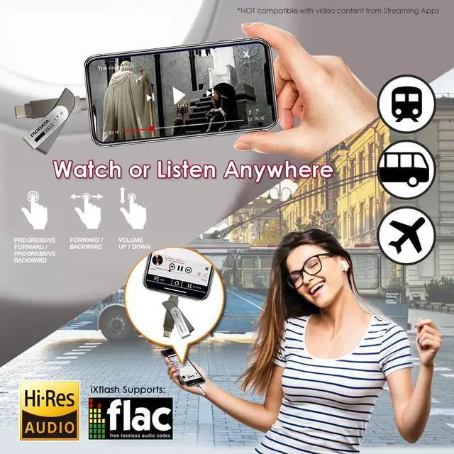 Alt view image 3 of 5 - PioData iXflash 128GB MFi Certified Flash Pen Drive for iPhone/iPad/Mac/PC USB 3.1 Type C Lightning External Storage Memory Photo Stick