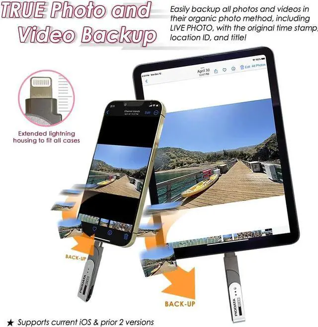 Alt view image 4 of 5 - PioData iXflash 128GB MFi Certified Flash Pen Drive for iPhone/iPad/Mac/PC USB 3.1 Type C Lightning External Storage Memory Photo Stick