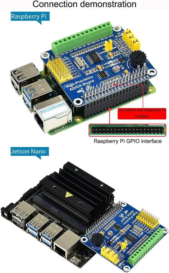 Alt view image 4 of 5 - High-Precision AD/DA Expansion Board for Raspberry Pi 4B/Raspberry Pi 3B+/Raspberry Pi3B/2B/Raspberry Pi Zero/Zero W/Zero WH/Raspberry Pi Zero 2W/ Zero 2WH/Jetson Nano, Onboard ADS1256/ DAC8552 Chip
