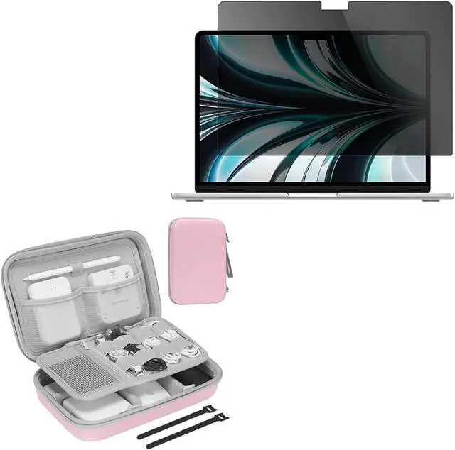 Main image of ProCase Privacy Screen Protector for MacBook Air 13.6 M2 2022 Release Bundle with Hard Travel Electronic Organizer Case for MacBook Power Adapter Chargers Cables Rosegold