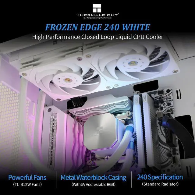Alt view image 2 of 5 - Thermalright Frozen Edge 240 White CPU Water Cooler with PWM Fans, Pump Speed is 3300RPM,S-FDB Bearing, for AMD AM4/AM5,Intel LGA1150/1155/1200/1700/2011(FE240 White)