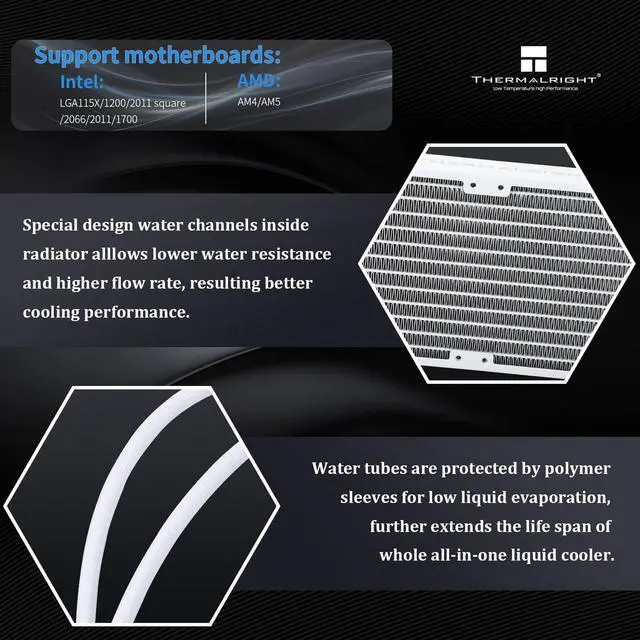 Alt view image 3 of 5 - Thermalright Frozen Edge 240 White CPU Water Cooler with PWM Fans, Pump Speed is 3300RPM,S-FDB Bearing, for AMD AM4/AM5,Intel LGA1150/1155/1200/1700/2011(FE240 White)