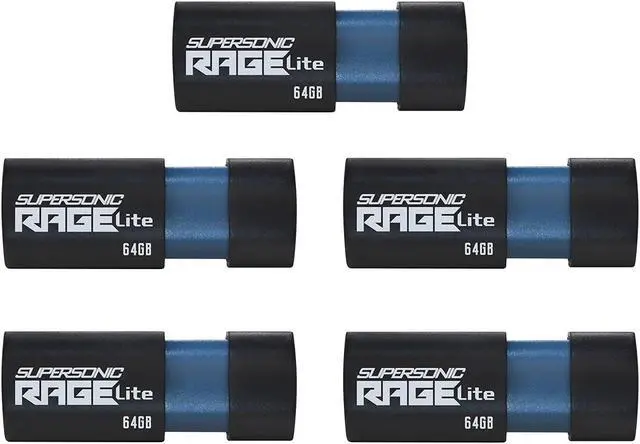 Main image of Patriot Memory Supersonic Rage Lite USB 3.2 Gen 1 Flash Drive - 64GB 5 Pack, Lot of 5 - PEF64GRLB325