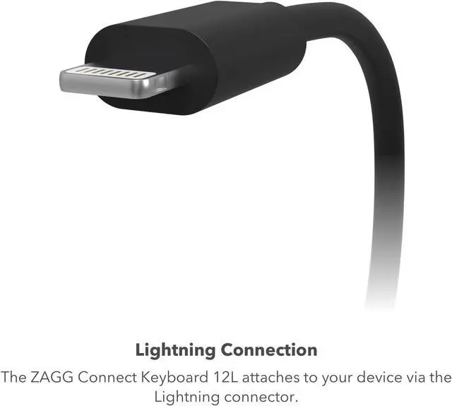 Alt view image 4 of 5 - ZAGG Connect Keyboard - Compact 12-inch Lightning Wired Keyboard - Optimal for iOS and iPadOS Devices - Designed for Comfortable, Precise Typing - Perfect for School Supplies & Small Workspaces