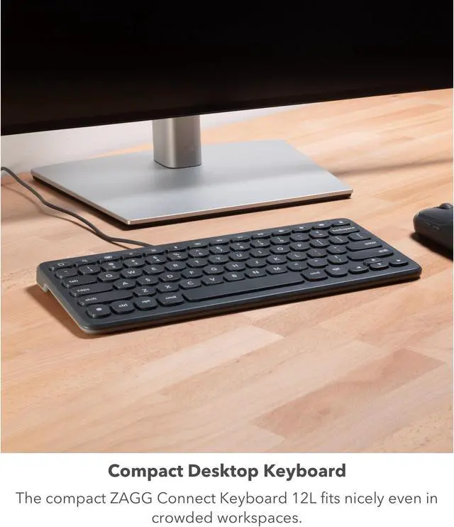 Alt view image 3 of 5 - ZAGG Connect Keyboard - Compact 12-inch Lightning Wired Keyboard - Optimal for iOS and iPadOS Devices - Designed for Comfortable, Precise Typing - Perfect for School Supplies & Small Workspaces