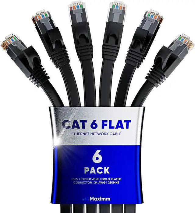 Main image of Cat 6 Ethernet Cable 20 ft - with a Flat, Space-Saving Design High-Speed Internet & Network LAN Patch Cable, RJ45 Connectors - 20ft / Black / 6 Pack - Perfect for Gaming, Streaming, and More