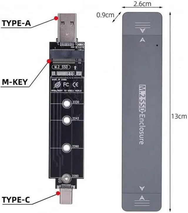 Alt view image 4 of 5 - xiwai Type-C USB3.0 to Combo NVME M-Key M.2 NGFF SATA SSD PCBA Case 2280/2242/2230mm Adapter RTL9210B Chipset