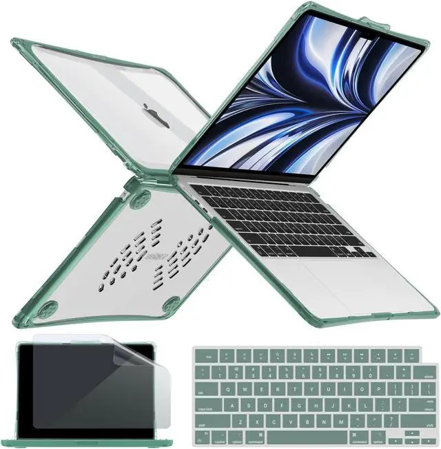 Alt view image 5 of 5 - IBENZER Heavy Duty Case for 2025 2024 2023 MacBook Air 15 inch M4 A3241 M3 A3114 M2 A2941, Hexpact case with ScreenFilm&KeyboardCover, Protective Cover for Mac Air 15.3, MidnightGreen, HPE-AT15-MTGN+2