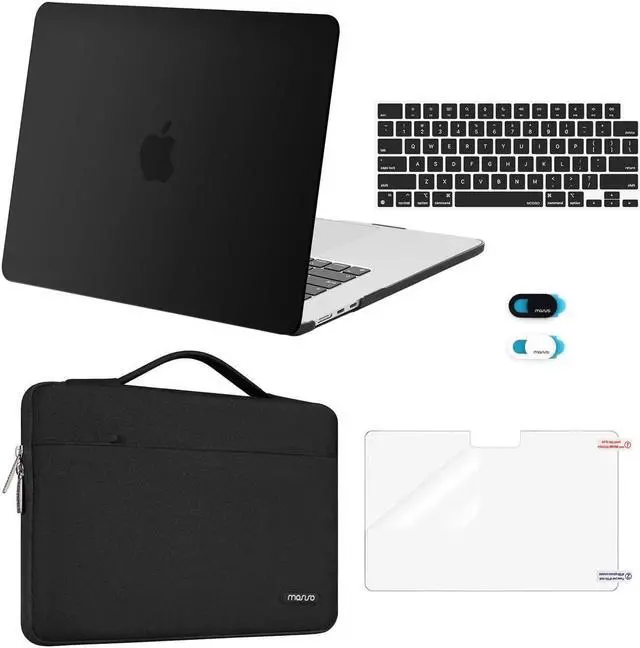 Main image of MOSISO Compatible with MacBook Air 15 inch Case 2025 2024 2023 Release M4 A3241 M3 A3114 M2 A2941, Plastic Hard Shell&Carrying Sleeve Bag&Keyboard Cover&Webcam Cover&Screen Protector, Black
