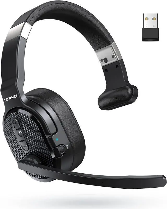 Main image of TECKNET Trucker Bluetooth Headset, AI Noise Canceling 70h Wireless Headphones Bluetooth with Microphone & Dongle, ENC Headset with Mute for PC Phone Laptop Office Home, All Day Comfort